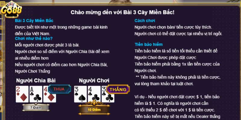 Luật chơi của game bài Ba cây GO88 