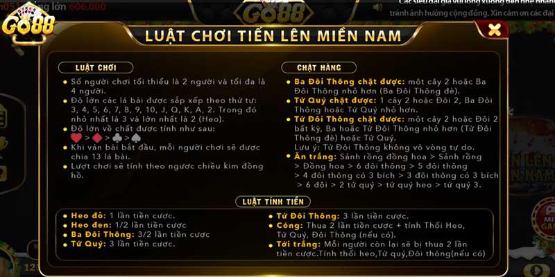 Luật chơi game bài Tiến lên miền Nam GO88 